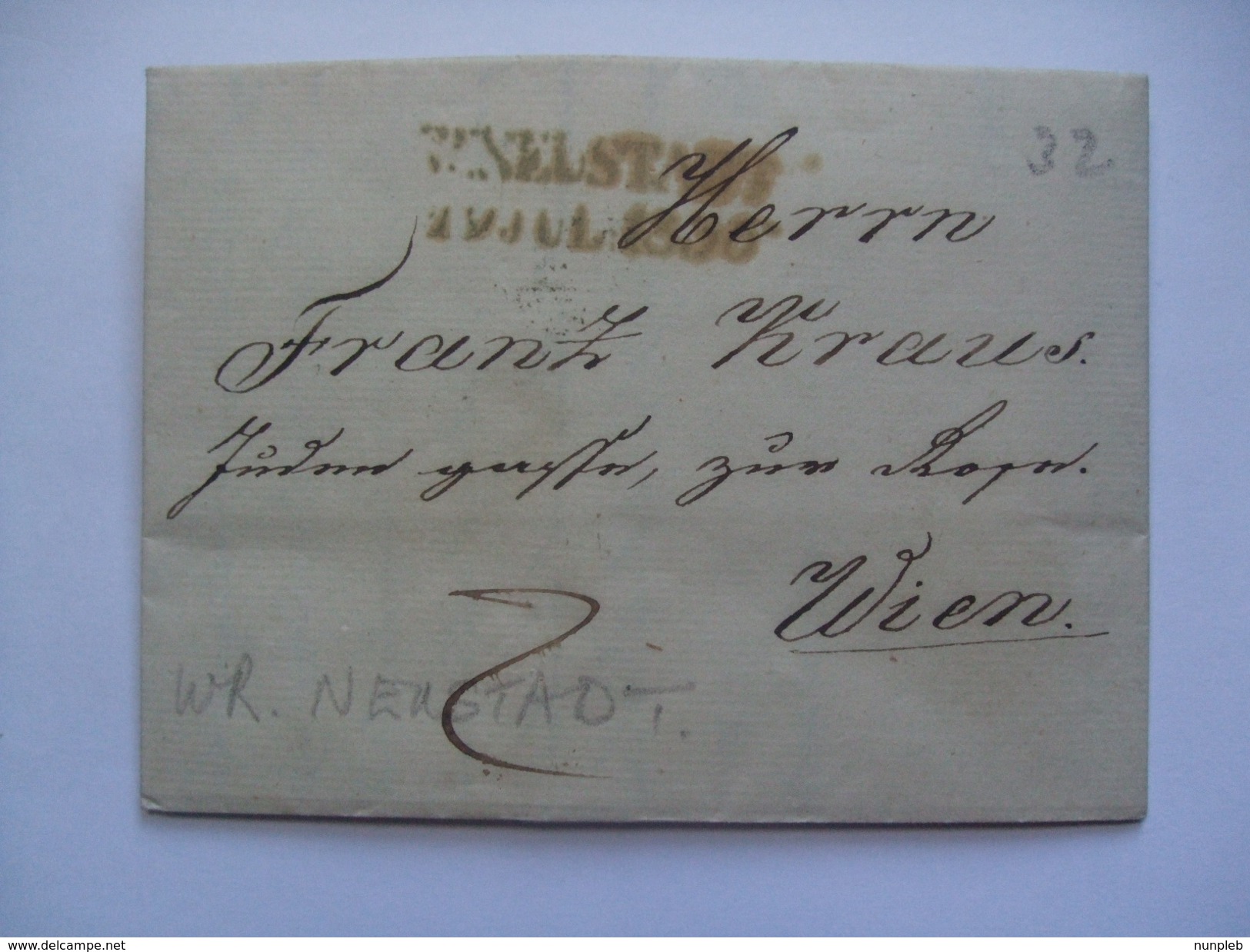 AUSTRIA 1836 VORPHILA ENTIRE WIENER NEUSTADT TO WIEN WITH WIEN DATESTAMP IN BLACK TO REAR - ...-1850 Vorphilatelie