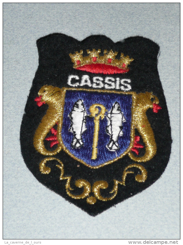 Rare Ancien écusson En Tissu/feutre/feutrine Brodée, Patch, Ville Cassis, Intérieur Bleu - Ecussons Tissu