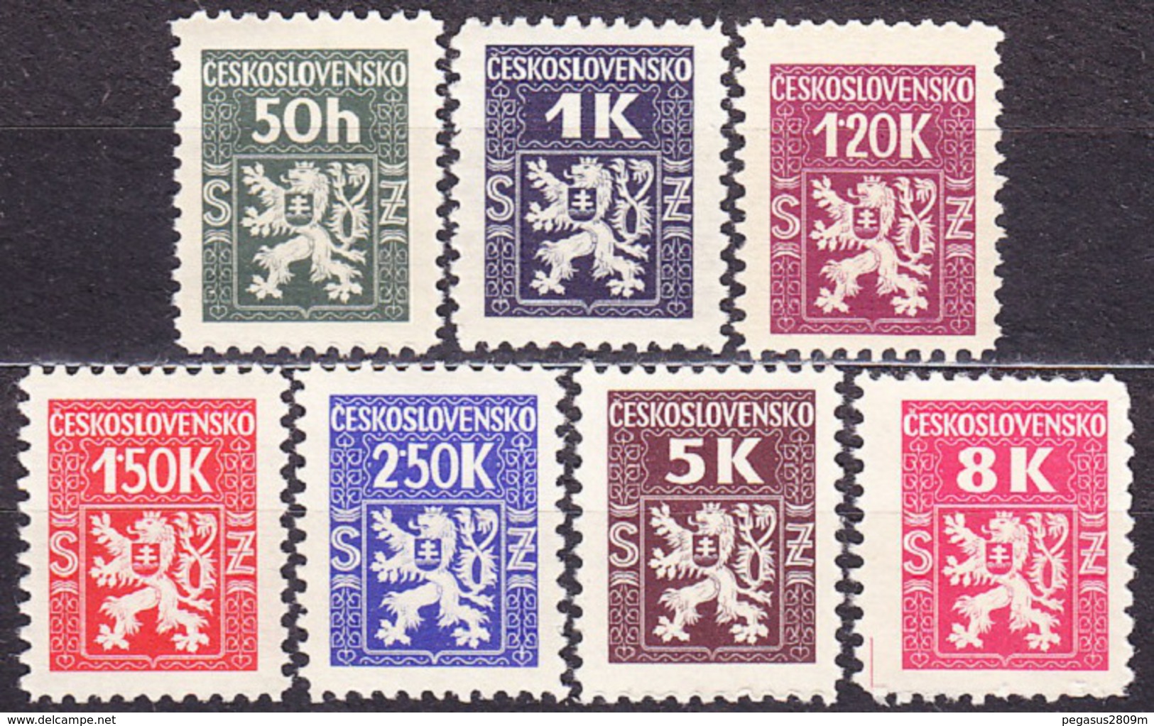 CZECHOSLOVAKIA 1945, Complete Set, MNH. Michel 1-7. OFFICIAL - COAT OF ARMS. Good Condition, See The Scans. - Official Stamps