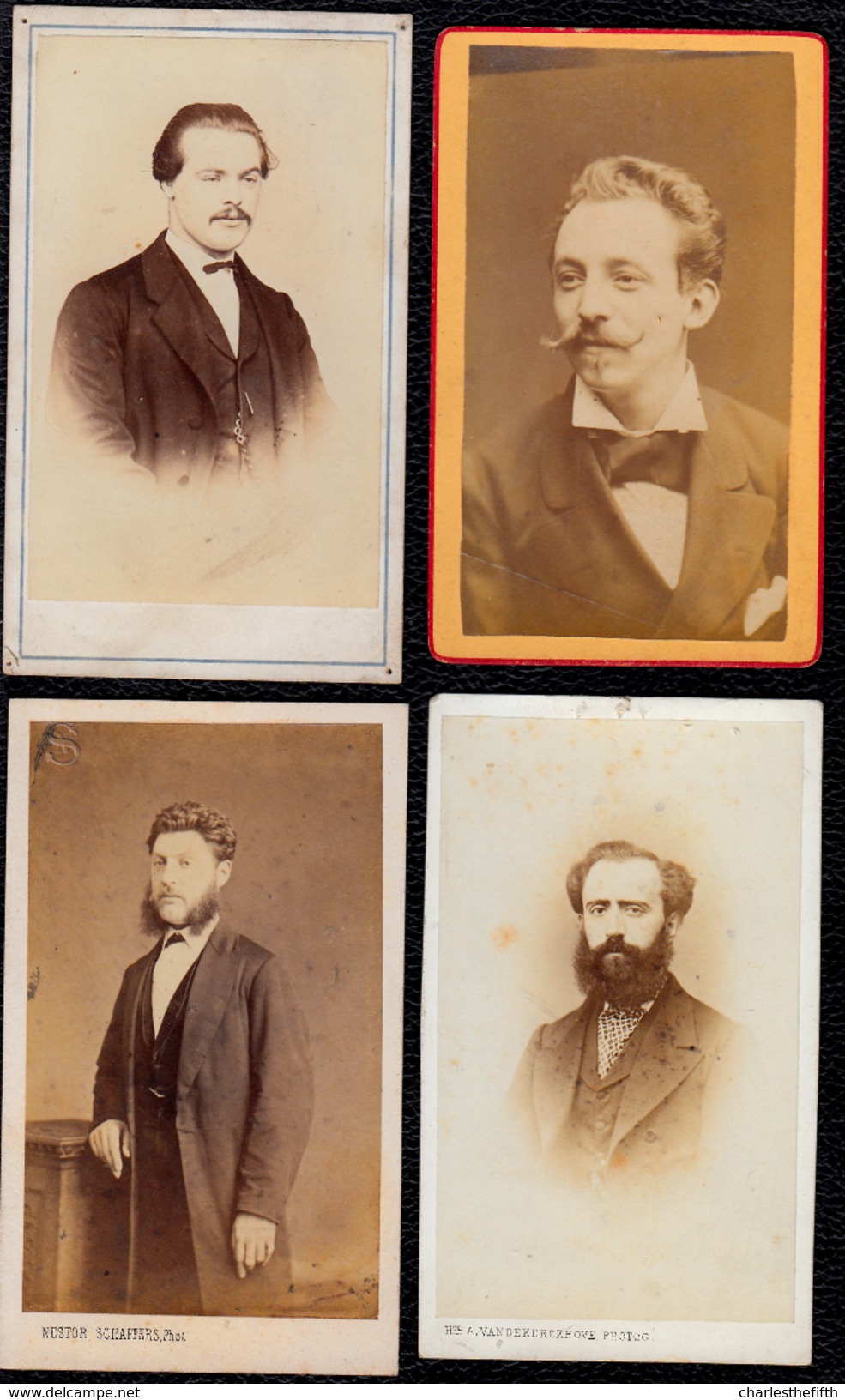 4 X PHOTO CDV ANONYME - HOMME MODE NAPOLEON III - CABINETS DIFFERENTS GAND - WAVRE -  LIEGE -  Barbe Moustache - Anciennes (Av. 1900)