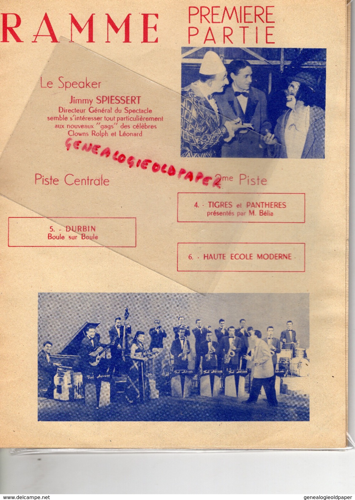 PROGRAMME CIRQUE PINDER -PRODUCTION CHARLES SPIESSERT-PATINAGE 1954- CAMION BERNARD-JEAN THELEN-COGNAC BRUGEROLLE