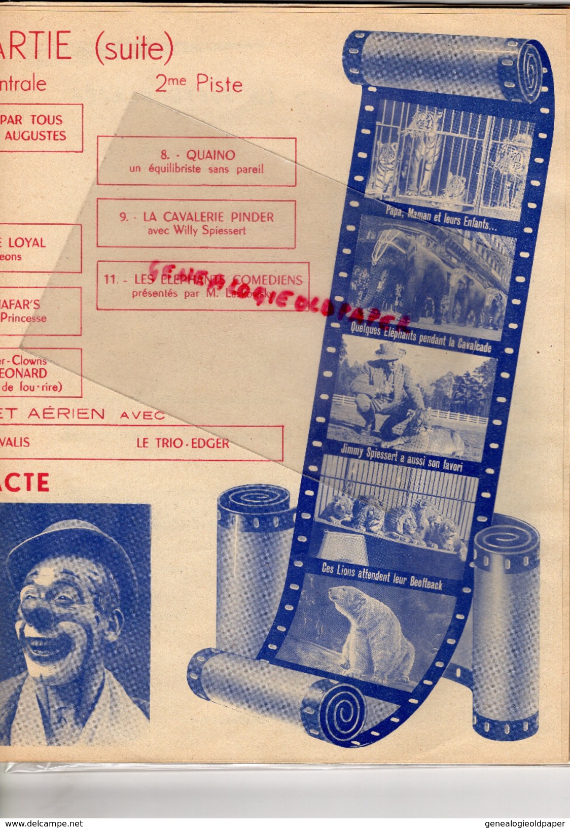 PROGRAMME CIRQUE PINDER -PRODUCTION CHARLES SPIESSERT-PATINAGE 1954- CAMION BERNARD-JEAN THELEN-COGNAC BRUGEROLLE
