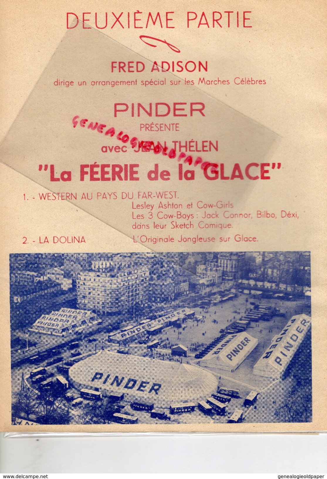 PROGRAMME CIRQUE PINDER -PRODUCTION CHARLES SPIESSERT-PATINAGE 1954- CAMION BERNARD-JEAN THELEN-COGNAC BRUGEROLLE