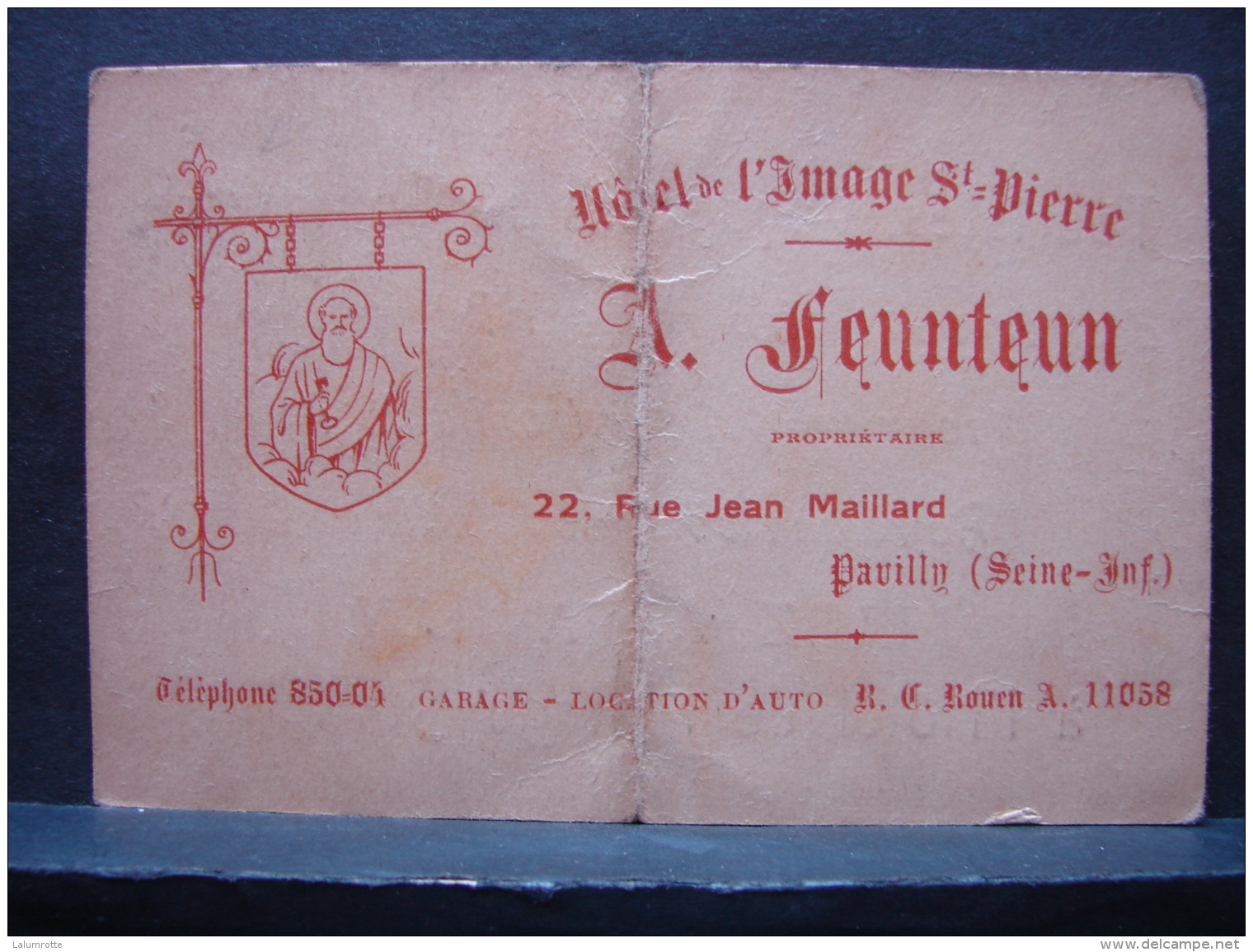 Pu. 62. Petite Carton Publicitaire De L'Hôtel De L'Image De Saint-Pierre à Pavilly - Publicités