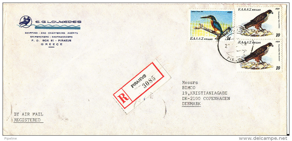 Greece Registered Cover Sent To Denmark 21-3-1980 BIRDS On The Stamps - Lettres & Documents