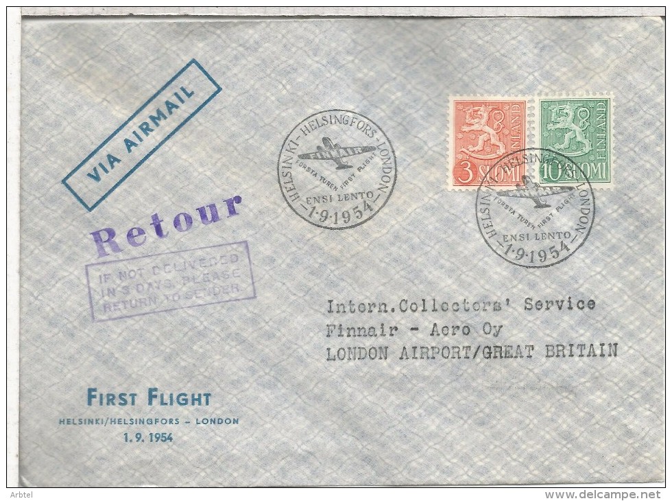 FINLANDIA PRIMER VUELO HELSINKI LONDON 1948 - Used Stamps