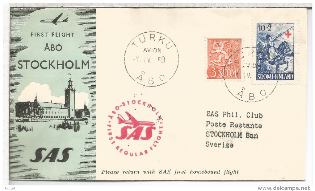 FINLANDIA PRIMER VUELO TURKU ABO A ESTOCOLMO POR SAS - Used Stamps