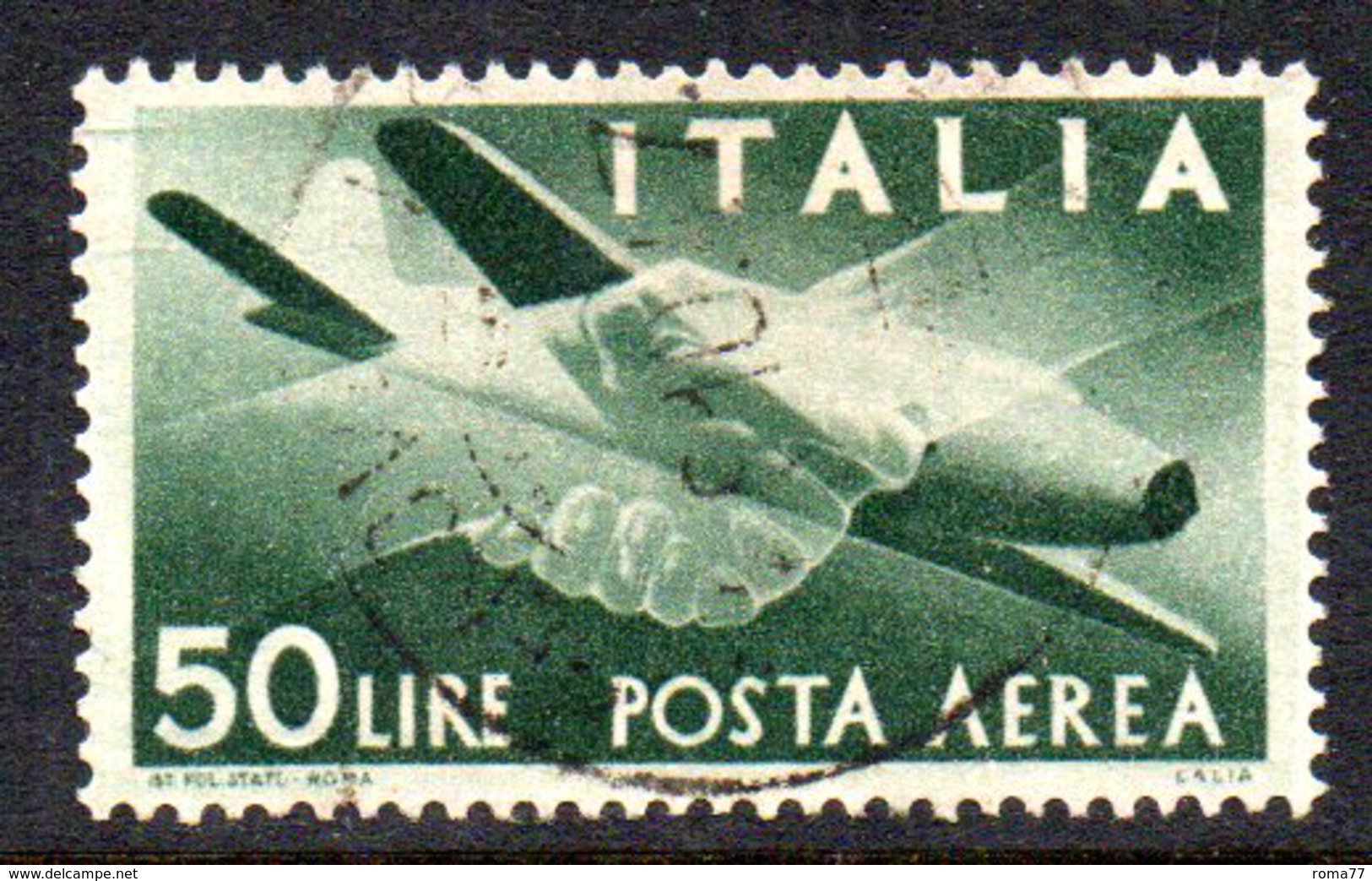 T1699 - REPUBBLICA 1945 , Posta Aerea Il  50 Lire N. 132 Usato .  Democratica - Posta Aerea