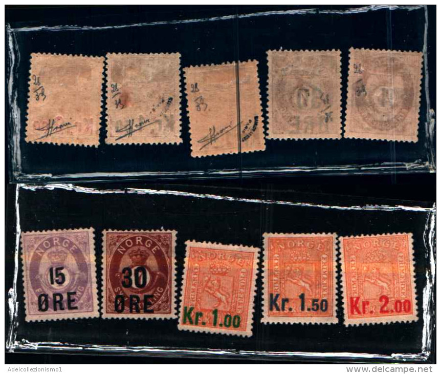 83140) Norvegia-1905- Francobolli N.12-19-e 21 Soprastampati-serie Completa Di 5 Val. N. 58-62- Mlh* Cat-850€  3.firmati - Nuovi