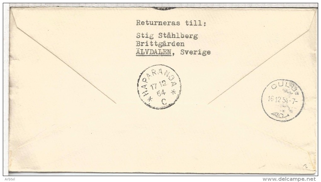 FINLANDIA CC MAT VUELO ESPECIAL HELSINKI ROVANIEMI 1954 - Lettres & Documents