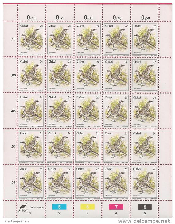 CISKEI, 1981, MNH Stamp(s) In Full Sheets, BIRDS, 5-21 - Ciskei