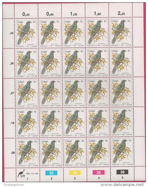 CISKEI, 1981, MNH stamp(s) in full sheets, BIRDS, 5-21