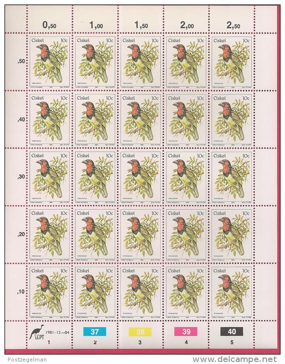CISKEI, 1981, MNH stamp(s) in full sheets, BIRDS, 5-21