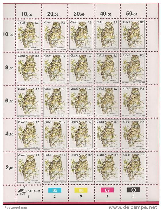 CISKEI, 1981, MNH stamp(s) in full sheets, BIRDS, 5-21