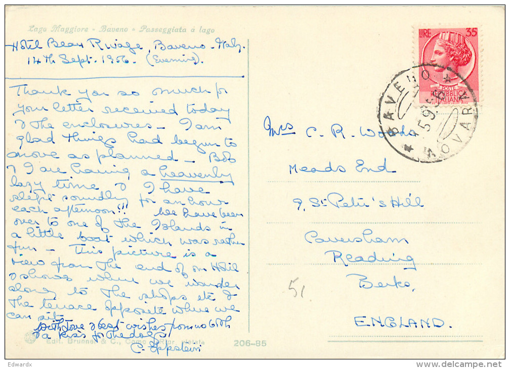 Baveno,  Lago Maggiore, VB Verbano, Italy Postcard Posted 1956 Stamp - Verbania