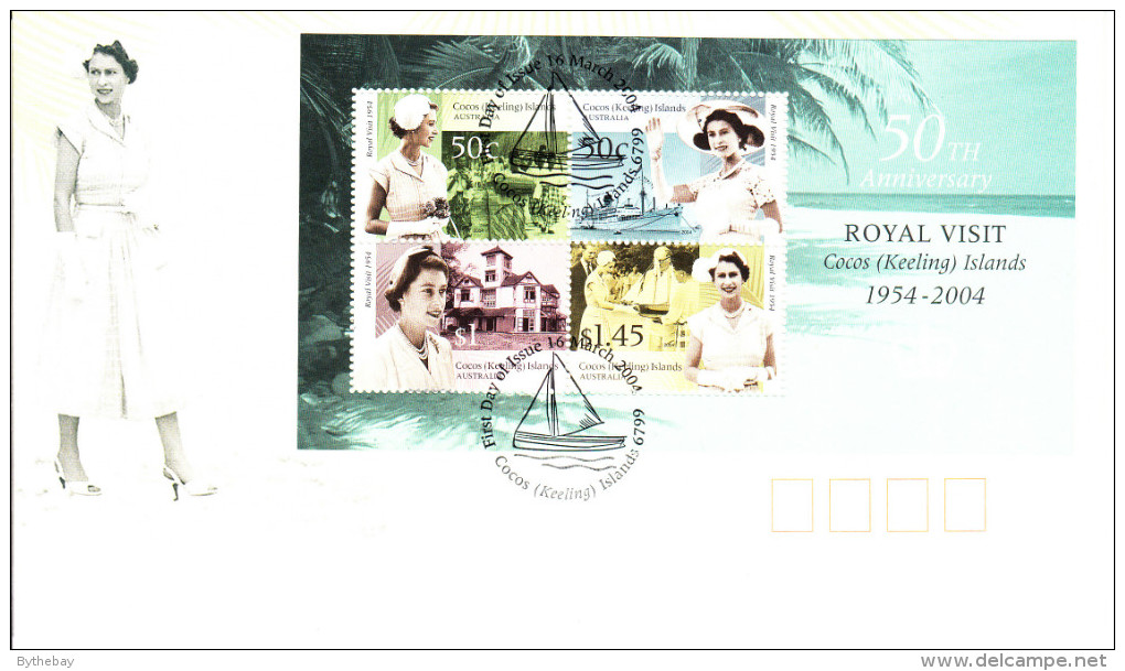 Cocos (Keeling) Islands 2004 FDC Scott #340a Souvenir Sheet Of 4 50th Anniversary Royal Visit - Cocos (Keeling) Islands