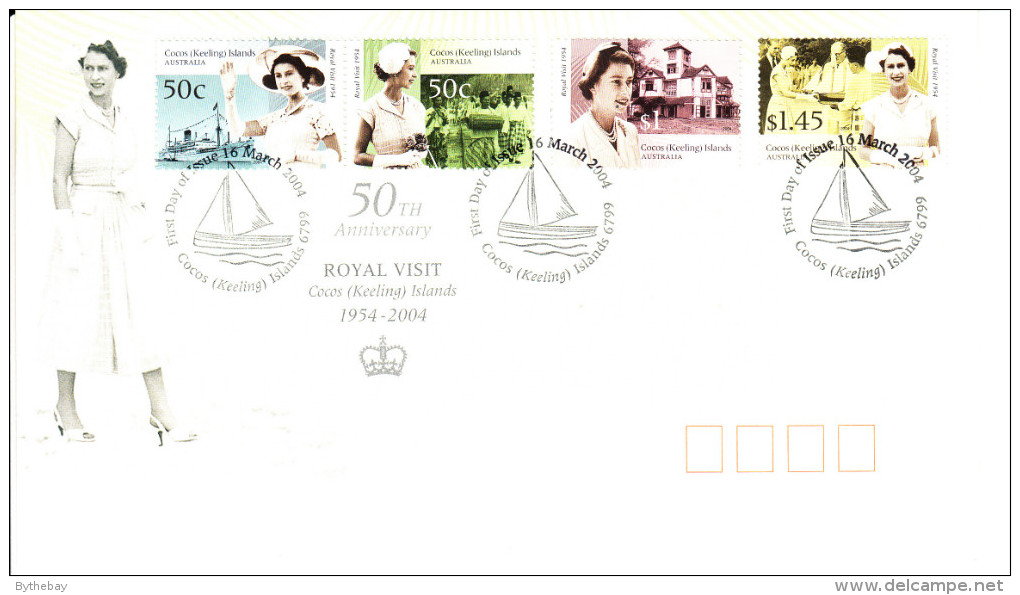 Cocos (Keeling) Islands 2004 FDC Scott #338-#340 Set Of 4 50th Anniversary Royal Visit - Cocos (Keeling) Islands