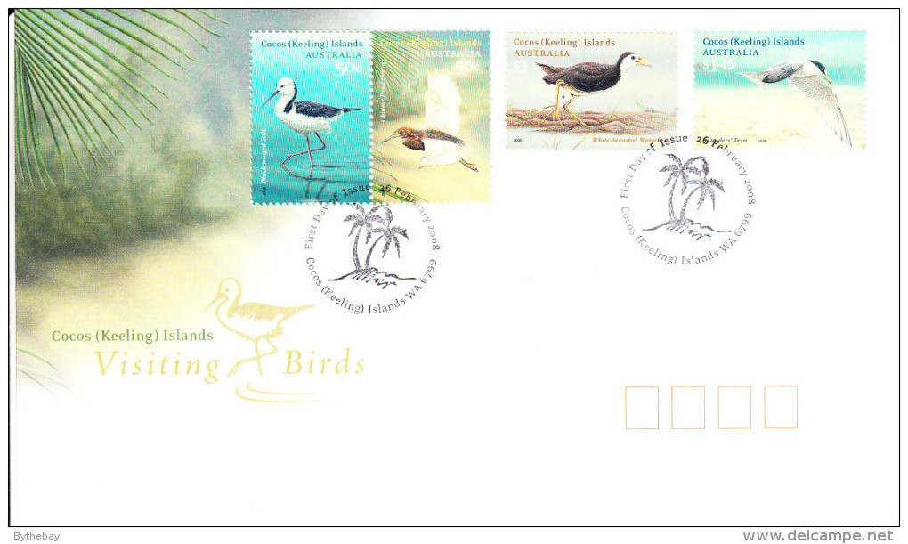 Cocos (Keeling) Islands 2008 FDC Scott #348-#350 Set Of 4 Visiting Birds - Cocos (Keeling) Islands