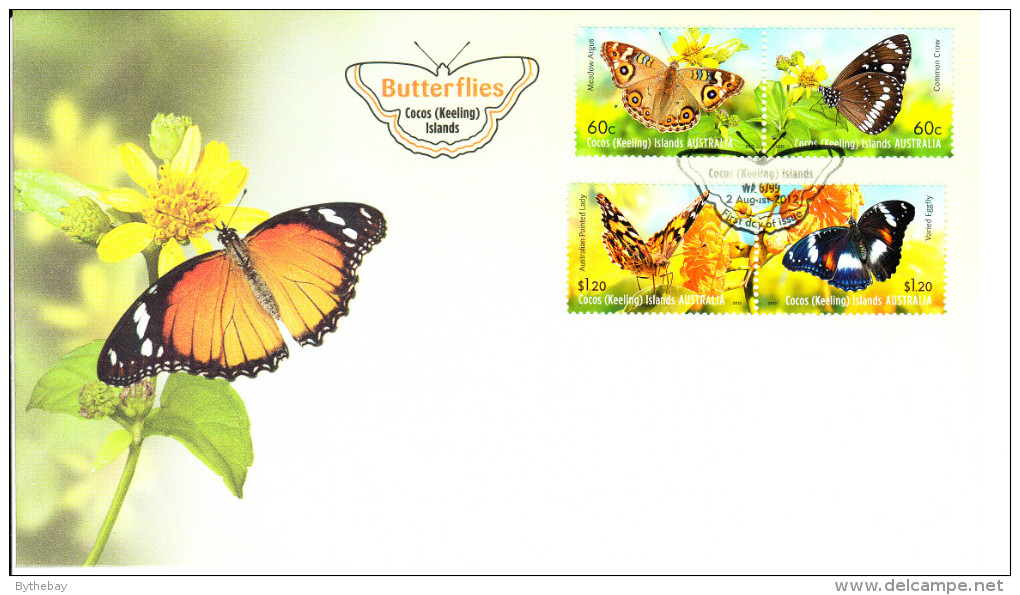 Cocos (Keeling) Islands 2012 FDC Set Of 4 Butterflies - Cocos (Keeling) Islands