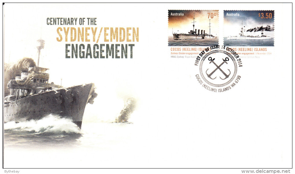 Cocos (Keeling) Islands 2014 FDC Set Of 2 Centenary Of Sydney/Emden Engagement - Cocos (Keeling) Islands