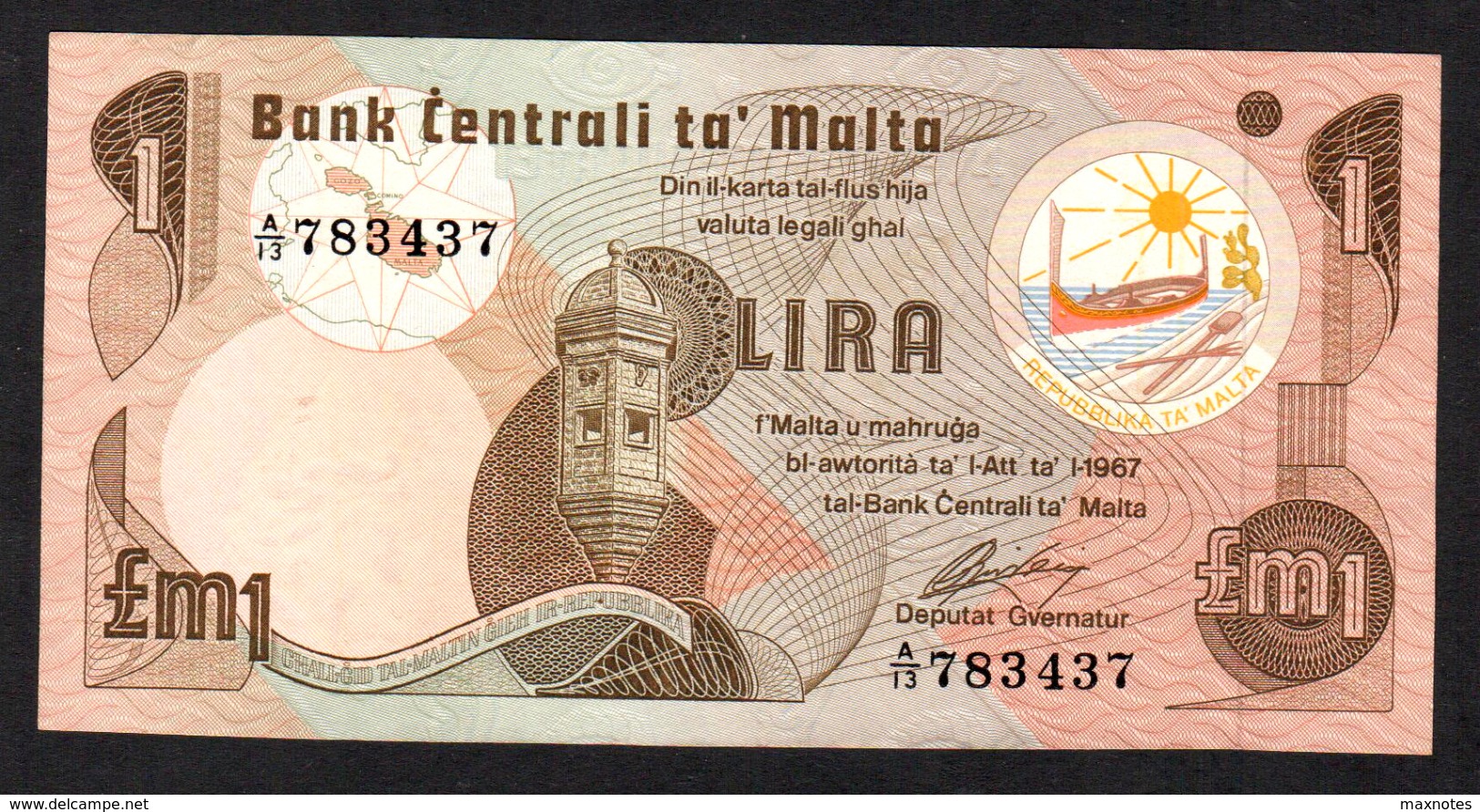 MALTA : 1  Liri - P34 - 1973 - XF - Sn: 783437 - Malta