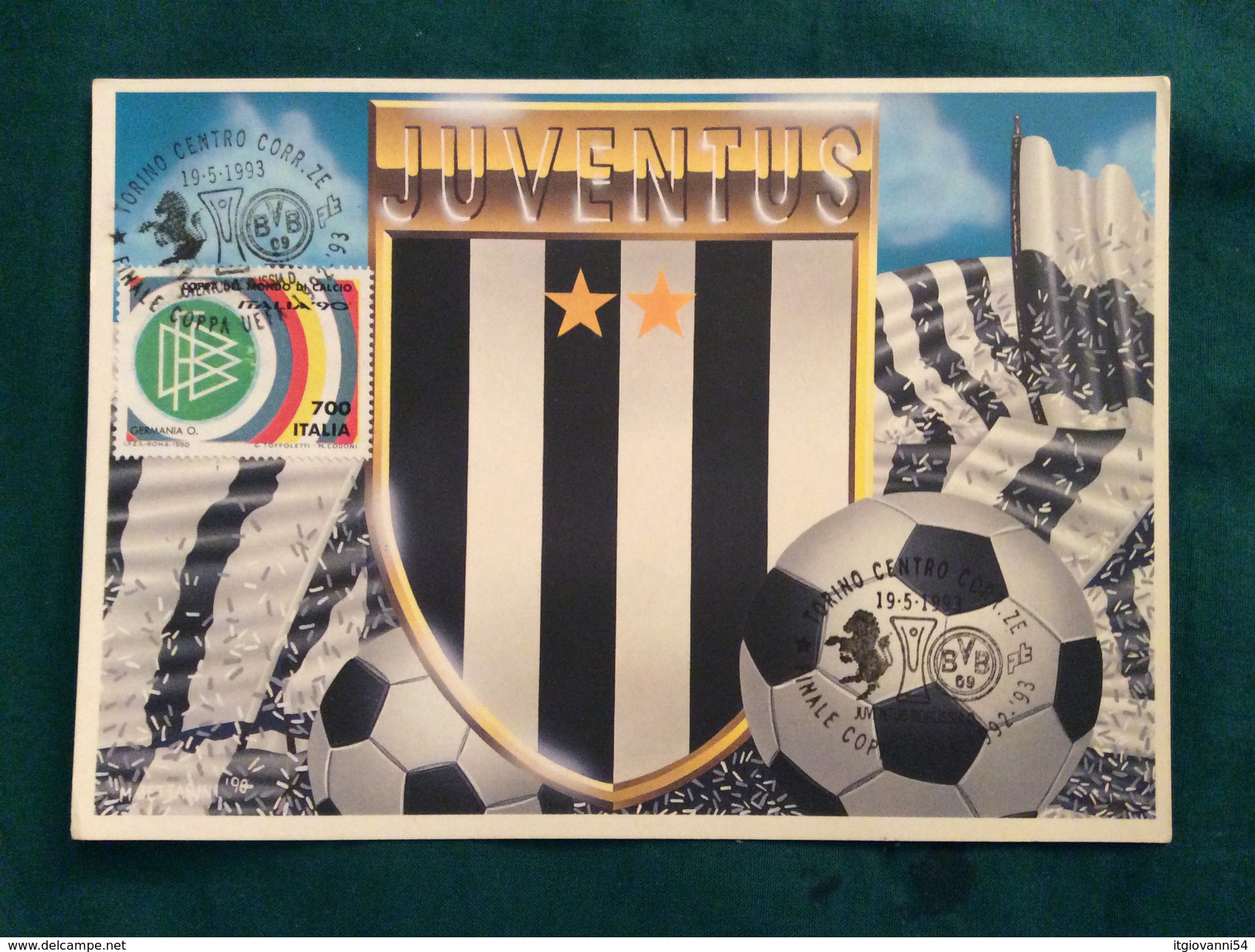 Cartolina Allegorica Juventus Con Annullo Finale Coppa UEFA 1992-93 Juventus- Borussia Dortmund - Fútbol