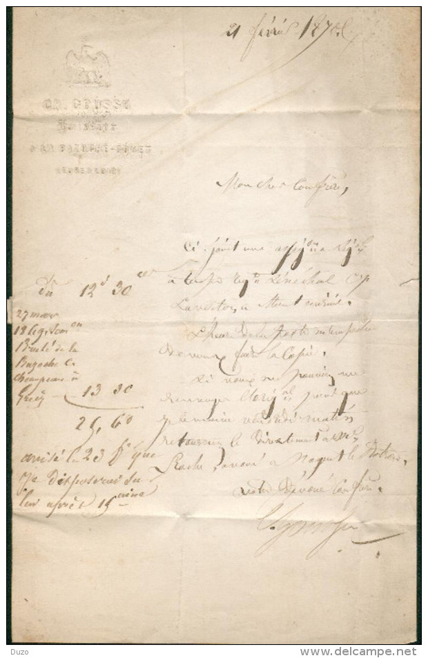 1870 - Eure Et Loire  - Entête Filigrane Ch Goussu GC 363 - Cad Type 16 - La Bazoche Gouet >>>> La Ferté Bernard -Y&T 22 - 1849-1876: Période Classique