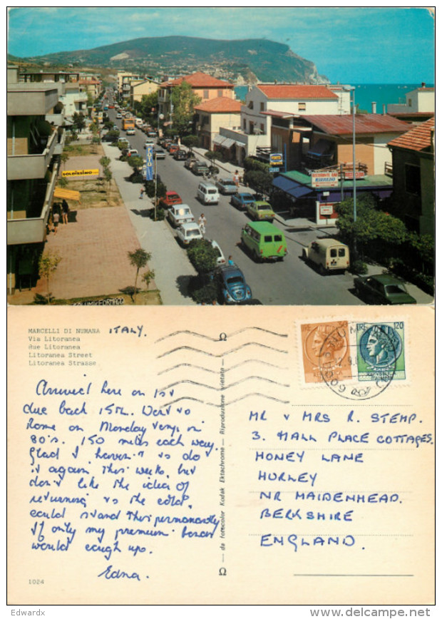 Via Litoranea Cars, Marcelli Di Numana, AN Ancona, Italy Postcard Posted 1980 Stamp - Ancona