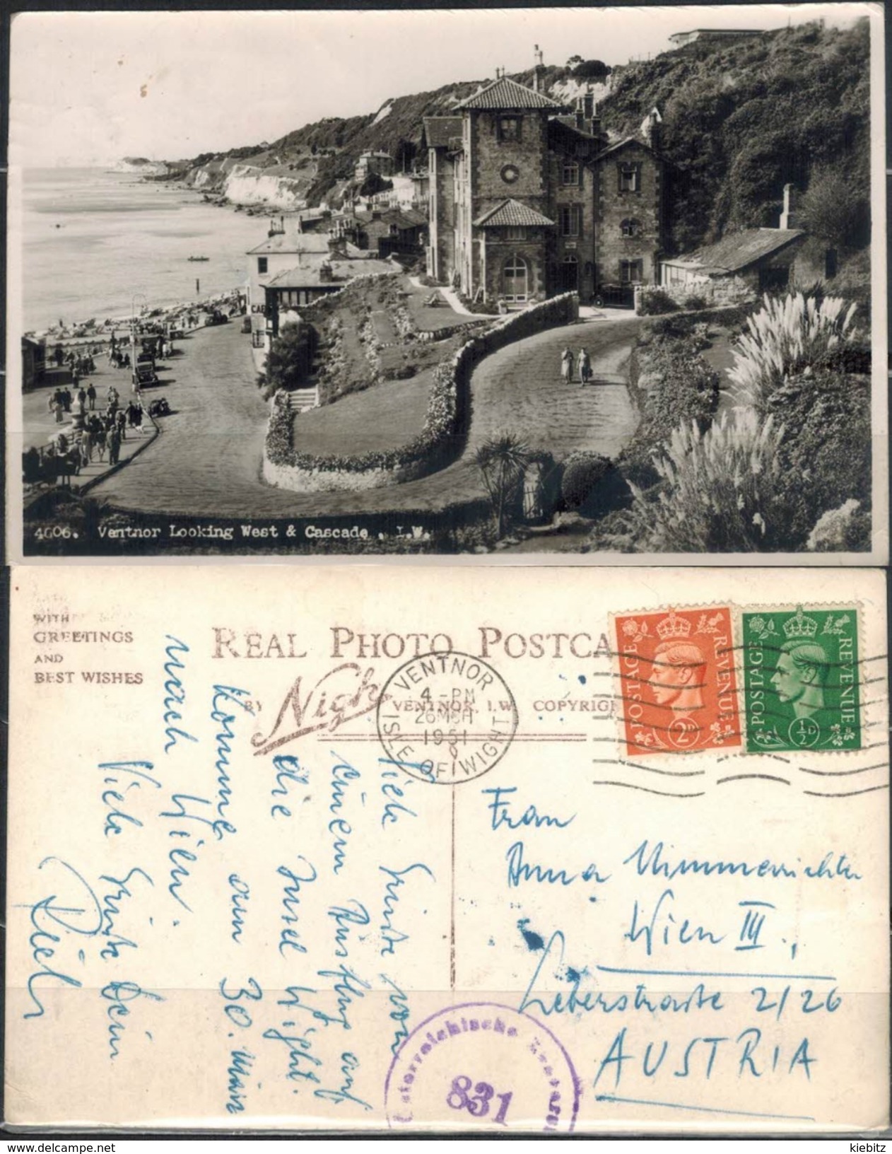 GB Isle Of Wight - Ventnor Gelaufen 1951 Mit österr. Zensurstempel - Ventnor