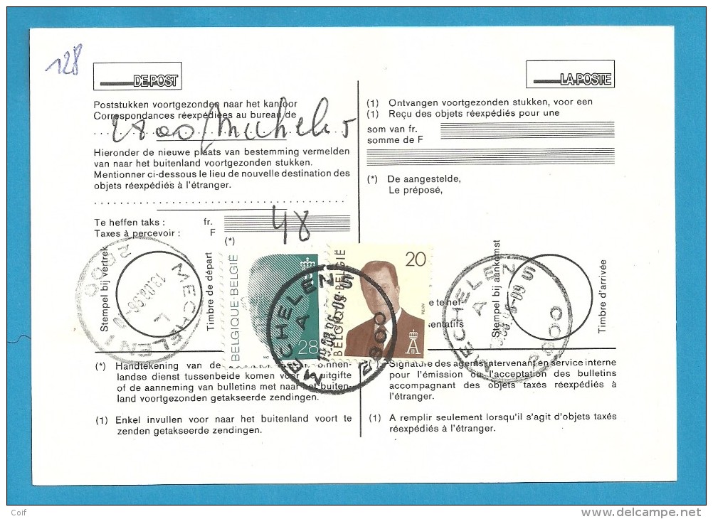 2473+2559 Op Kaart (type)965 Voor TAXE DE REEXPEDITION Met Stempel MECHELEN 5 Van Postkantoor MECHELEN 1 - 1990-1993 Olyff