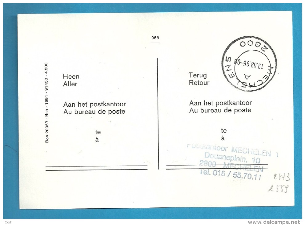 2473+2559 Op Kaart (type)965 Voor TAXE DE REEXPEDITION Met Stempel MECHELEN 5 Van Postkantoor MECHELEN 1 - 1990-1993 Olyff