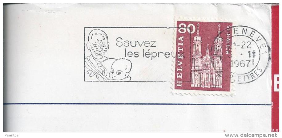 Swiss Pennant 'Sauvez Les Lépreux' Circled From Geneva In 1967. Leprosy. Medicine. Lepra. 2 Scan - Maladies