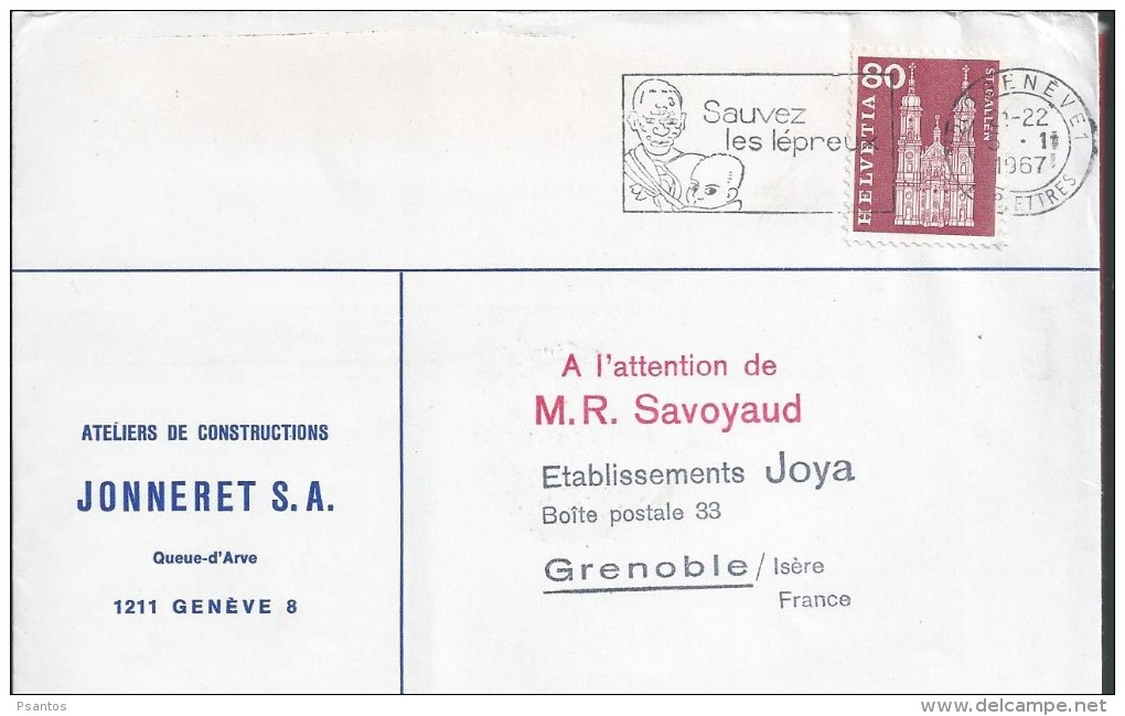 Swiss Pennant 'Sauvez Les Lépreux' Circled From Geneva In 1967. Leprosy. Medicine. Lepra. 2 Scan - Maladies