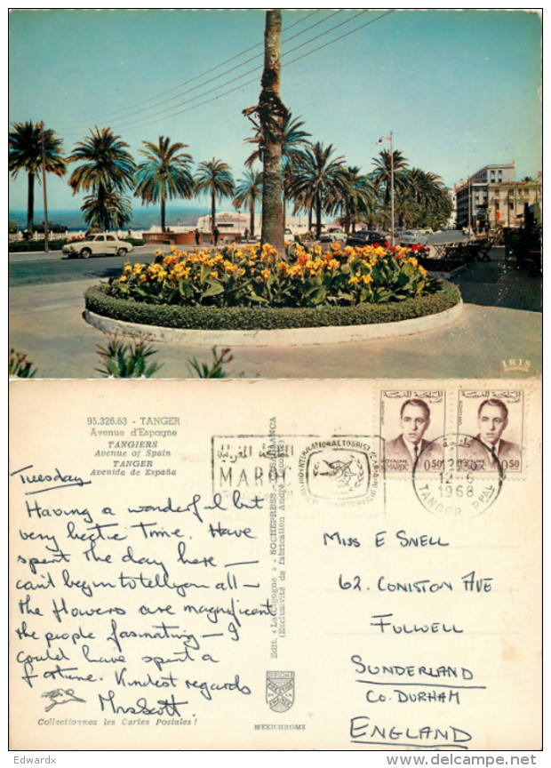 Avenue D'Espagne, Tanger, Morocco Postcard Posted 1968 Stamp - Tanger