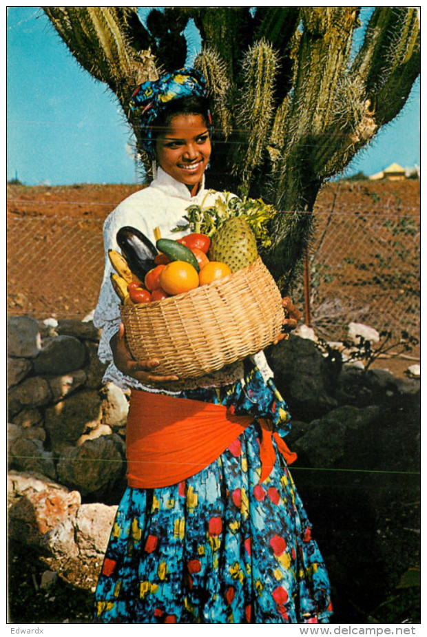 Pretty Native Girl, Curacao, Netherlands Antilles Postcard Posted 1980 Stamp - Curaçao