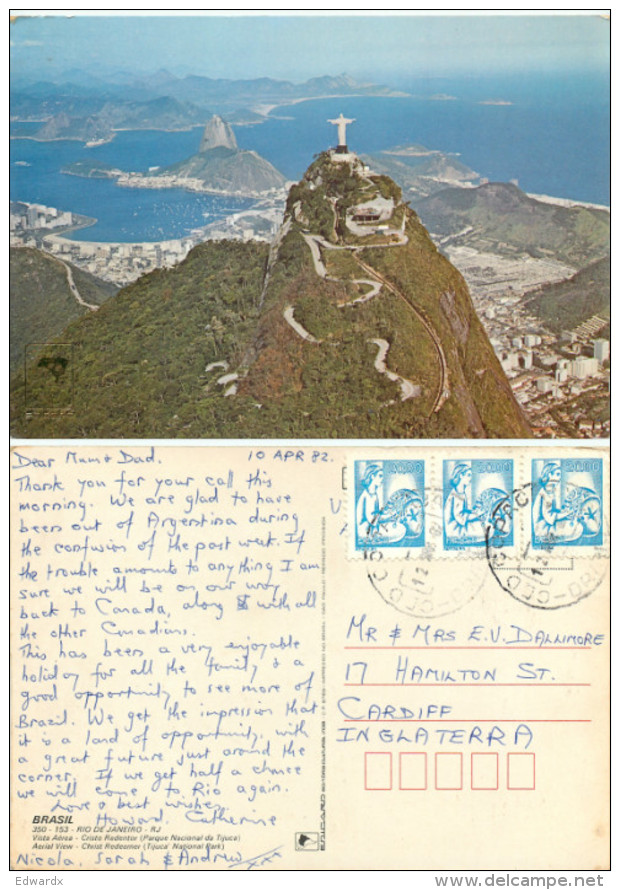 Cristo Redentor, Rio De Janeiro, Brazil Postcard Posted 1982 Stamp - Rio De Janeiro