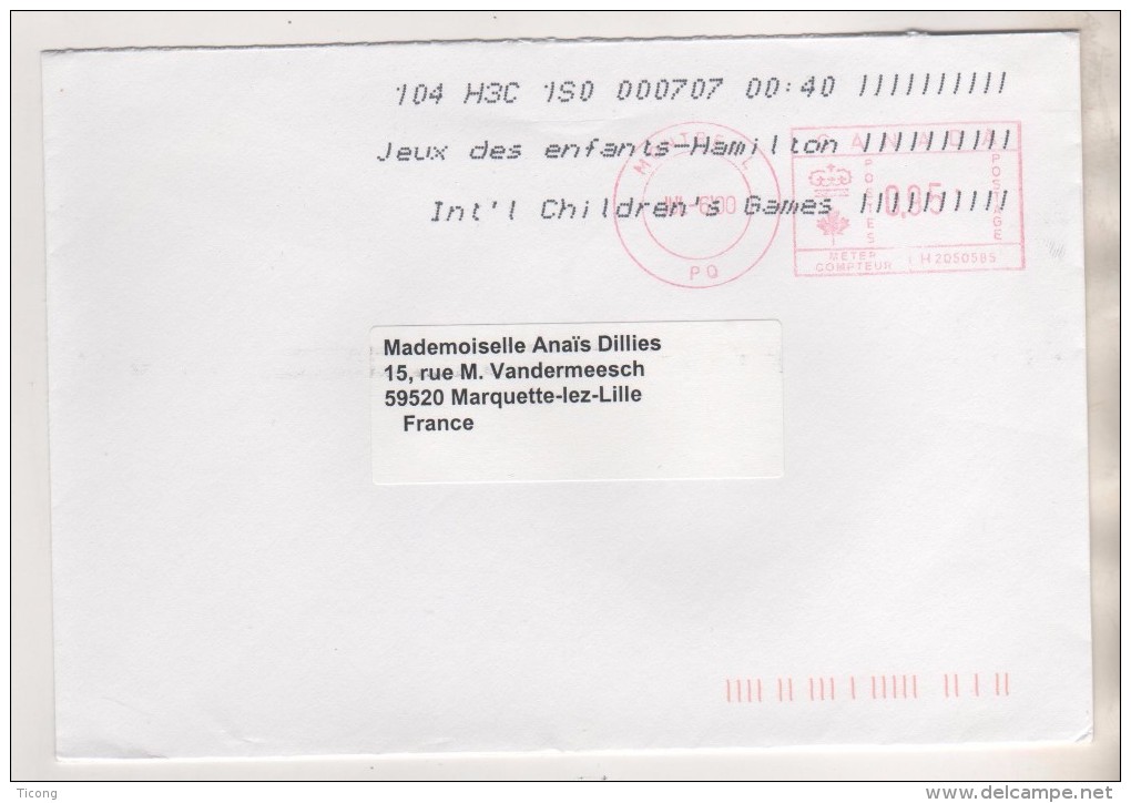 LETTRE THEME JEUX - JEUX DES ENFANTS HAMILTON, INT L CHILDREN S GAMES - EMA ET OBLITERATION MONTREAL CANADA - RARE - Unclassified