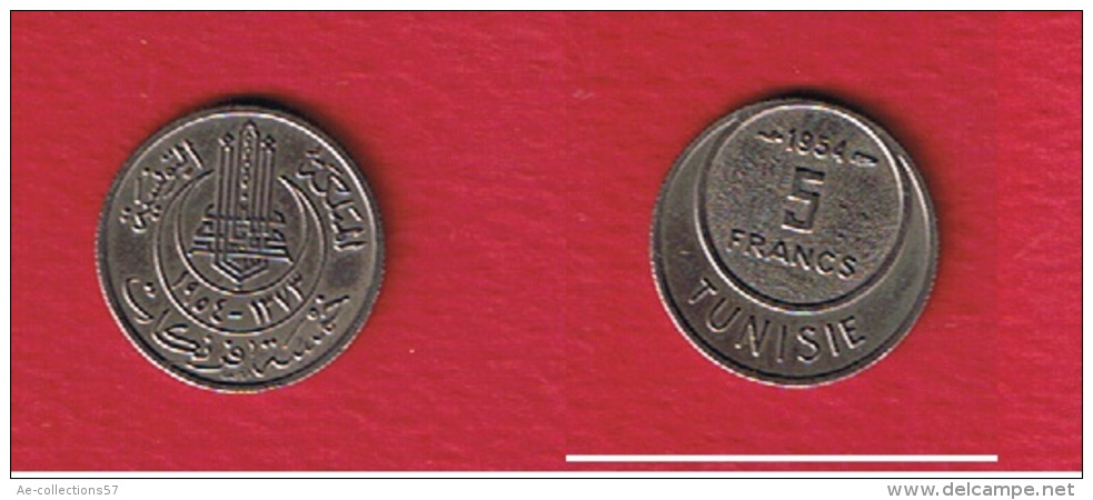 Tunisie  -    5 Francs 1954  --  Km # 277   --  état  SUP - Tunisie