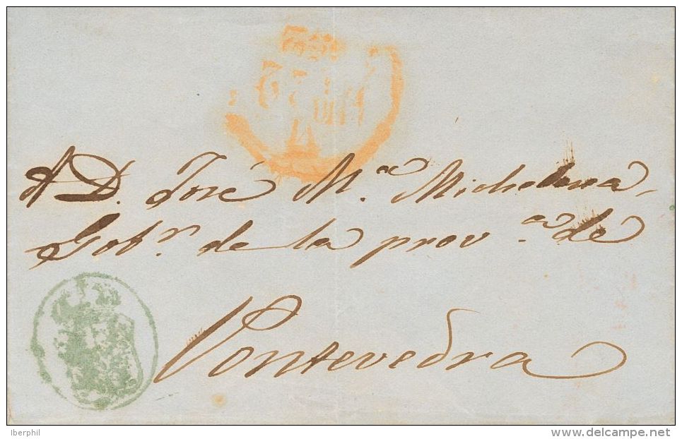 SOBRE 1852. MADRID A PONTEVEDRA. Marca De CORREO REAL, En Azul (P.E.66) Edición 2004. MAGNIFICA Y RARISIMA, ESPEC - ...-1850 Préphilatélie