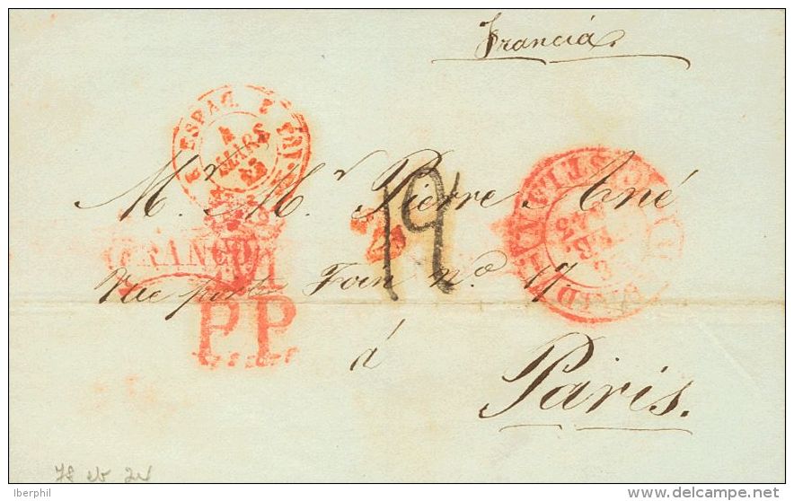 SOBRE 1843. MADRID A PARIS (FRANCIA). Marca FRANCO Y M. / P.P., En Rojo (P.E.28 Y P.E.85) Edición 2004. MAGNIFICA - ...-1850 Prephilately