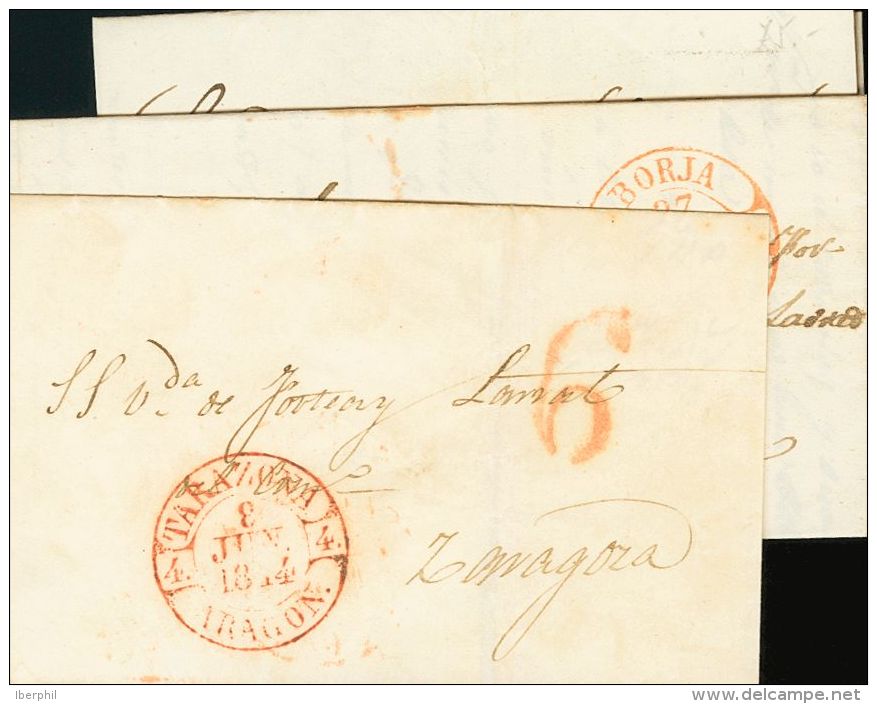 SOBRE (1844ca). Tres Cartas Prefilatélicas Con Baezas En El Frente De BORJA, TARAZONA Y ZARAGOZA. MAGNIFICAS Y ES - ...-1850 Prephilately