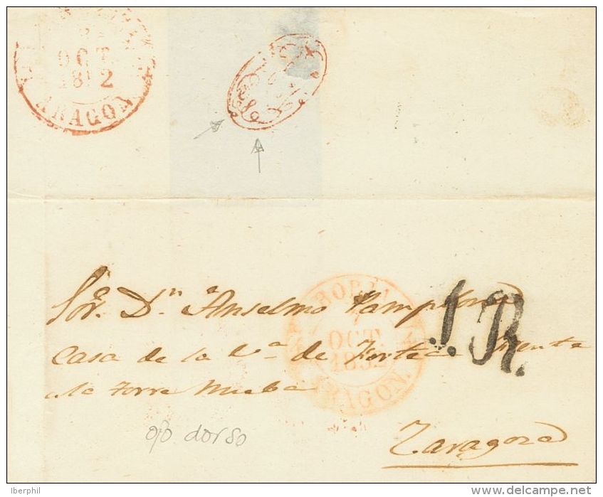 SOBRE 1852. BORJA A ZARAGOZA.  En El Frente Baeza BORJA / ARAGON Y Al Dorso Marca "Z", En Rojo De Llegada A Zaragoza (P. - ...-1850 Prephilately