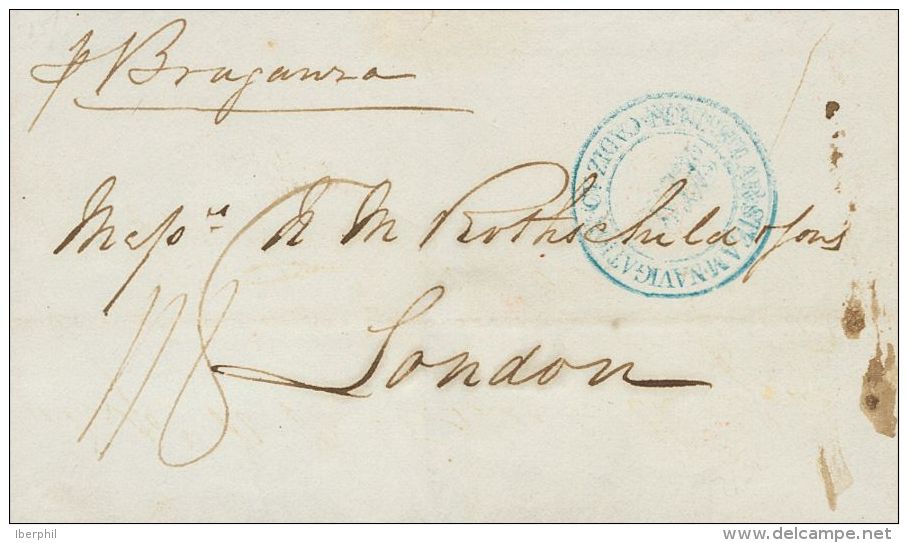 SOBRE 1837. CADIZ A LONDRES (INGLATERRA). Marca PENINSULAR STEAM NAVIGATION CY. / CADIZ, En Azul (P.E.79) Edición - ...-1850 Préphilatélie