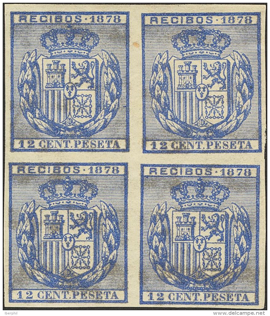 **/* 12 Cts Azul, Bloque De Cuatro. SIN DENTAR. MAGNIFICO. (Alemany 29) - Fiscales