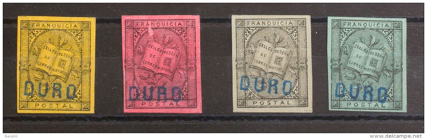 7P(4) (*) Conjunto De Cuatro ENSAYOS DE COLOR, En Anteado, Rosa, Gris Y Azul, Con Sobrecarga DURO. MAGNIFICOS. (G&aacute - Beneficiencia (Sellos De)