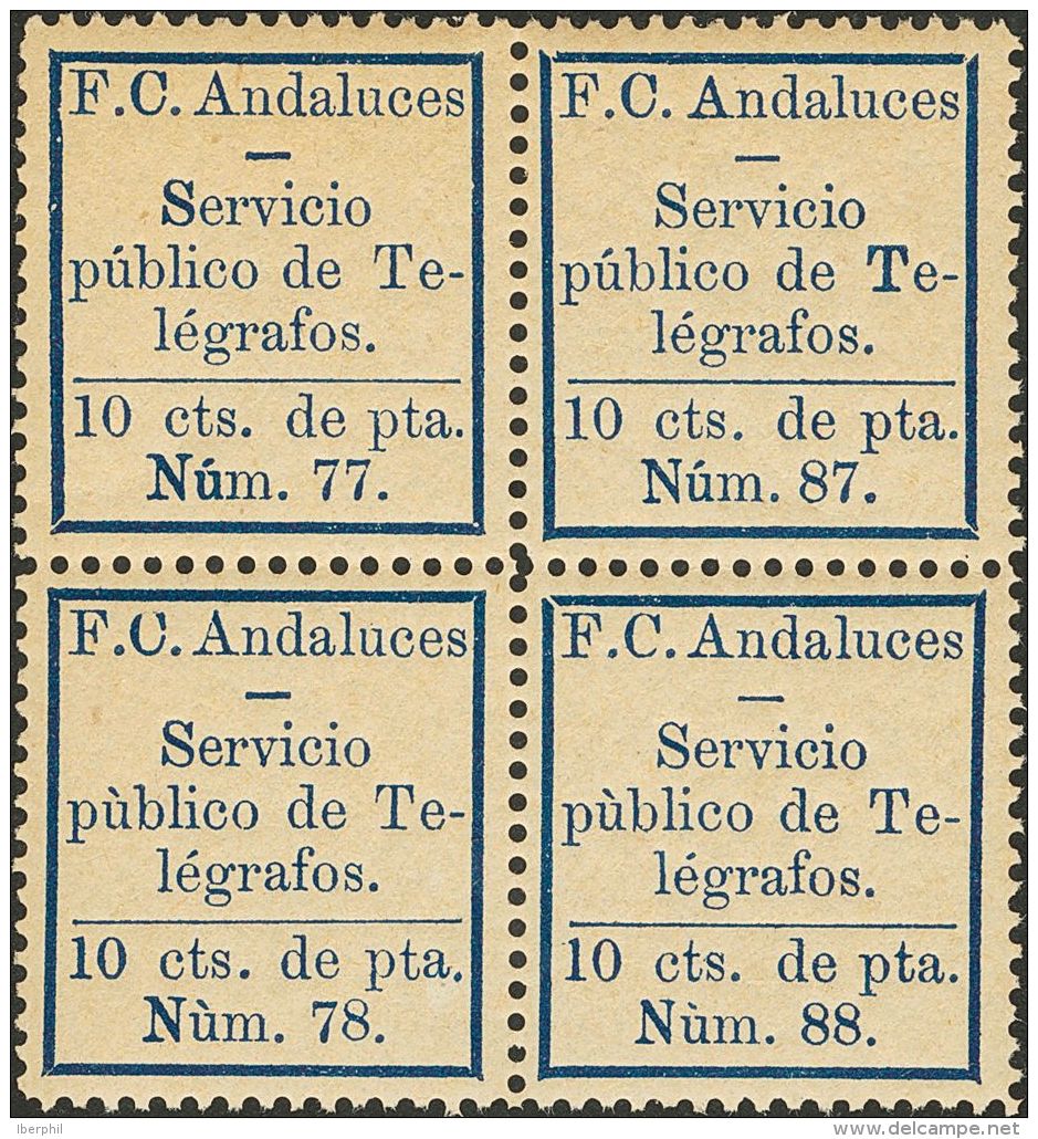 6(4) * 10 Cts Azul, Bloque De Cuatro. FERROCARRILES ANDALUCES. MAGNIFICO Y MUY RARO. - Télégraphe