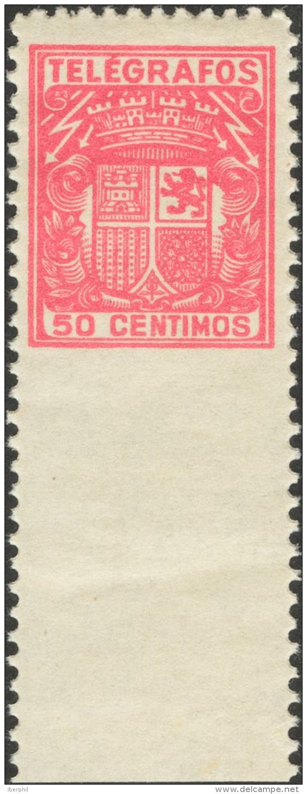 72 ** 50 Cts Carmín Rosa. SIN DENTAR EL MARGEN INFERIOR. MAGNIFICO. - Télégraphe