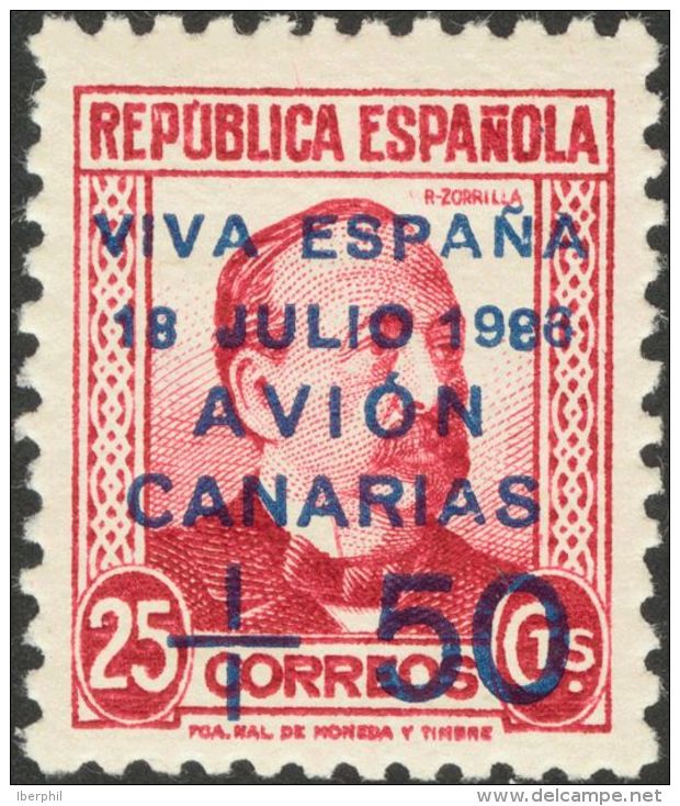 14hca * 50 Cts Sobre 25 Cts Carmín. CIFRA "3" De "1936", INVERTIDA. MAGNIFICO Y RARO, SOLO SE CONOCEN CINCUENTA E - Otros & Sin Clasificación