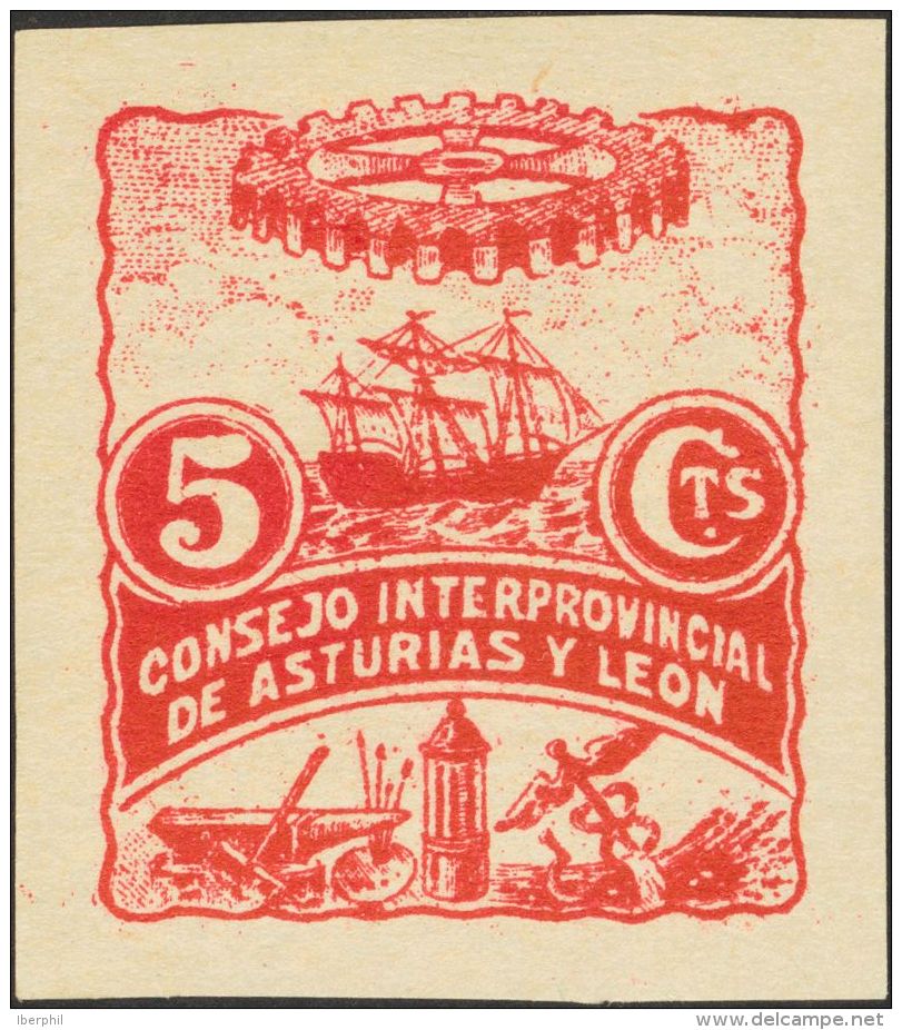 3s ** 5 Cts Rojo. SIN DENTAR. MAGNIFICO Y RARO. @Edifil 2011: +320&euro; - Asturias & Leon
