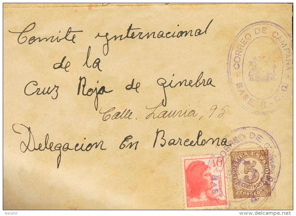 745, 751 SOBRE (1937ca). 5 Cts Casta&ntilde;o Y 40 Cts Rosa. Desde Un "Batallón Disciplinario De Trabajo" A BARCE - Emisiones Nacionalistas